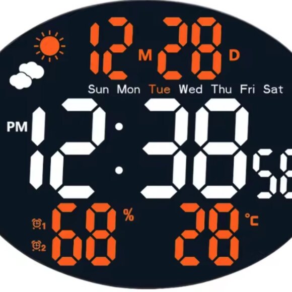 Large Digital Wall Clock Weather Station Forecast TEMP Humidity Date Week Night - Picture 3 of 9